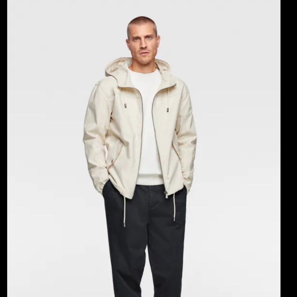 Zara Man Hooded Parka Jacket Beige Lightweight NWT